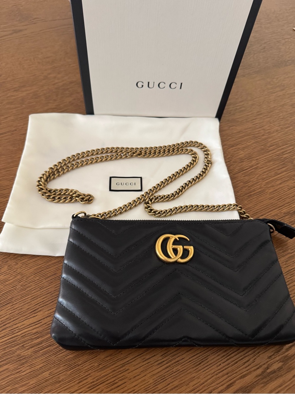 Gucci Black Chevron Leather Crossbody with Gold Double G